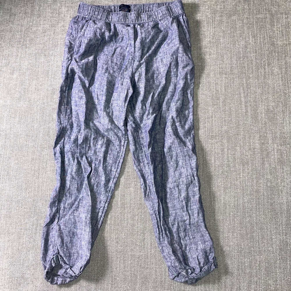 Rachel Roy Cropped Pants Womens‎ Medium Royal Blue Linen Elastic Waist Pull On